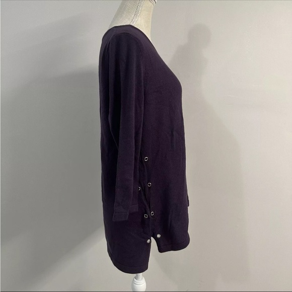 New York Company Sweater 3/4 Sleeve Crew Neck Knit Grommet Side - Picture 3 of 7